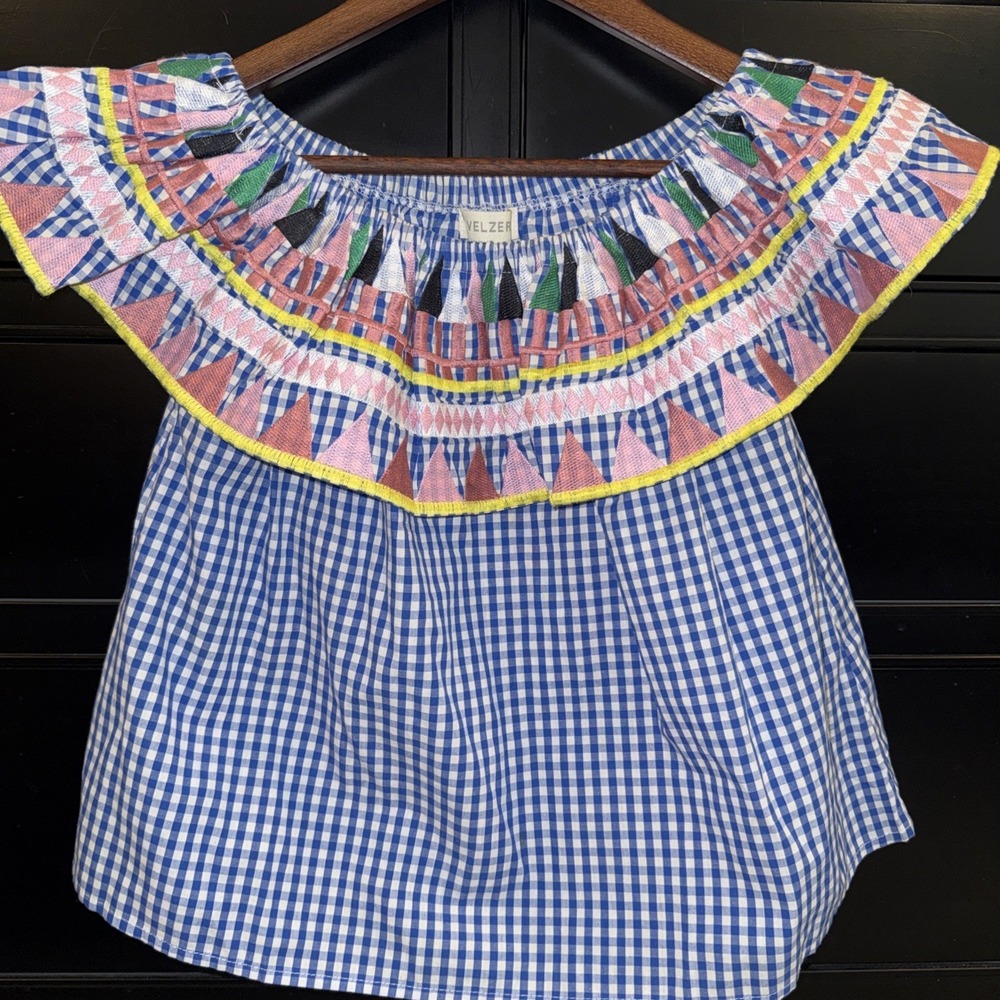 Velzera for Altar'd‎ State Gingham Off The Shoulder Top Boho Festival Sz S